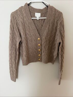 H&M Taupe Cable-Knit V-Neck Button Cardigan